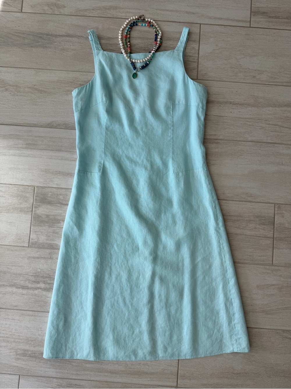 J.Crew Linen-Blend Sleeveless Midi Dress in Soft Seafoam/Mint Blue - Size L